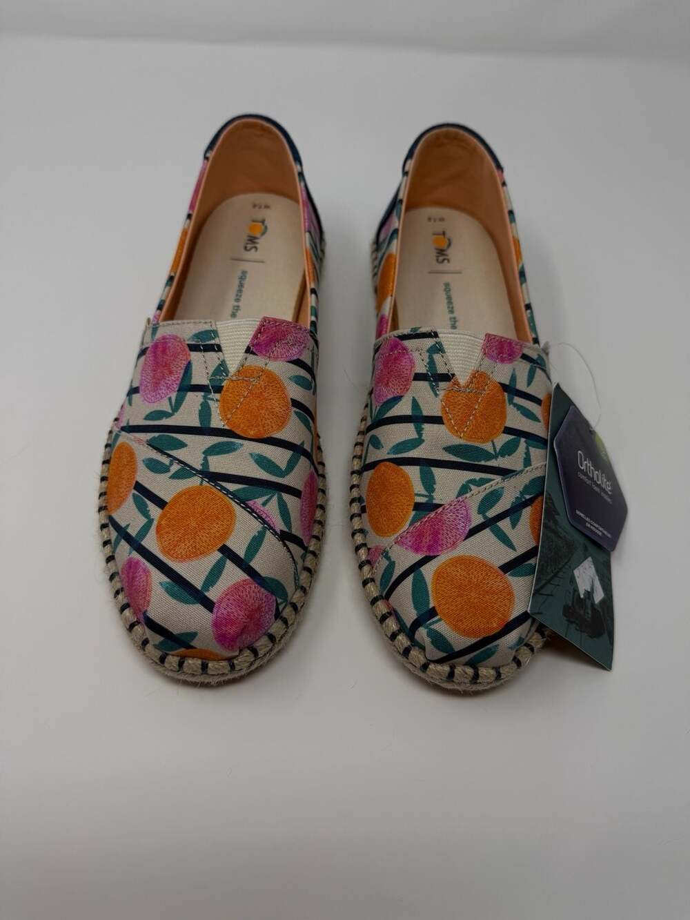 TOMS Women's Classic Alpargata Citrus Stripe Print/Rope Espadrille Shoes 7.5